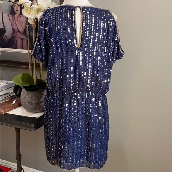 Greylin Navy Gold Sequin Sleeveless Mini Dress S - Picture 6 of 10